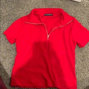 brandy melville red crop top zip up shirt